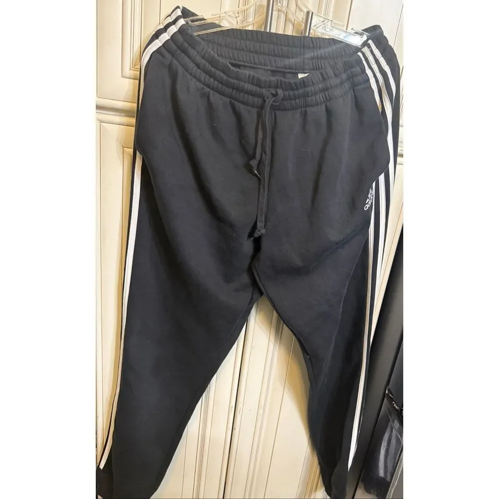 Adidas Mens Essential 3-Stripes Drawstring Track Pants Black White Size Large